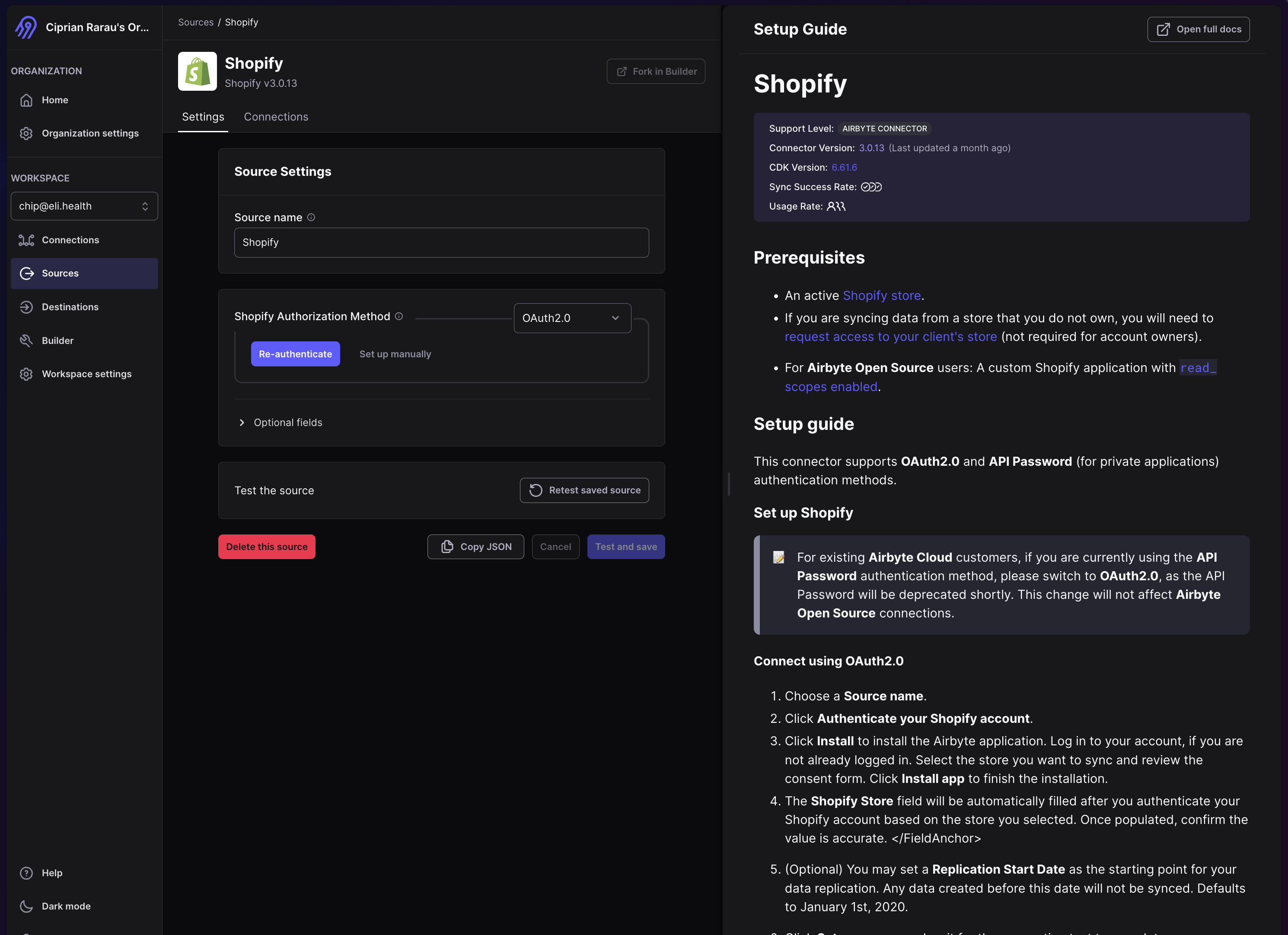 Shopify Source Configuration